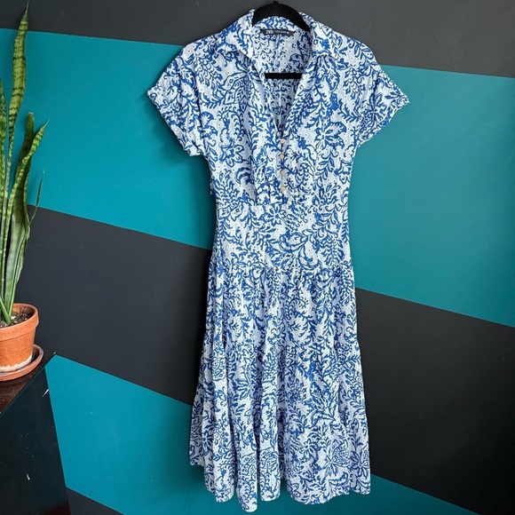 Zara Blue and White Floral Midi Dress XS - Picture 2 of 11